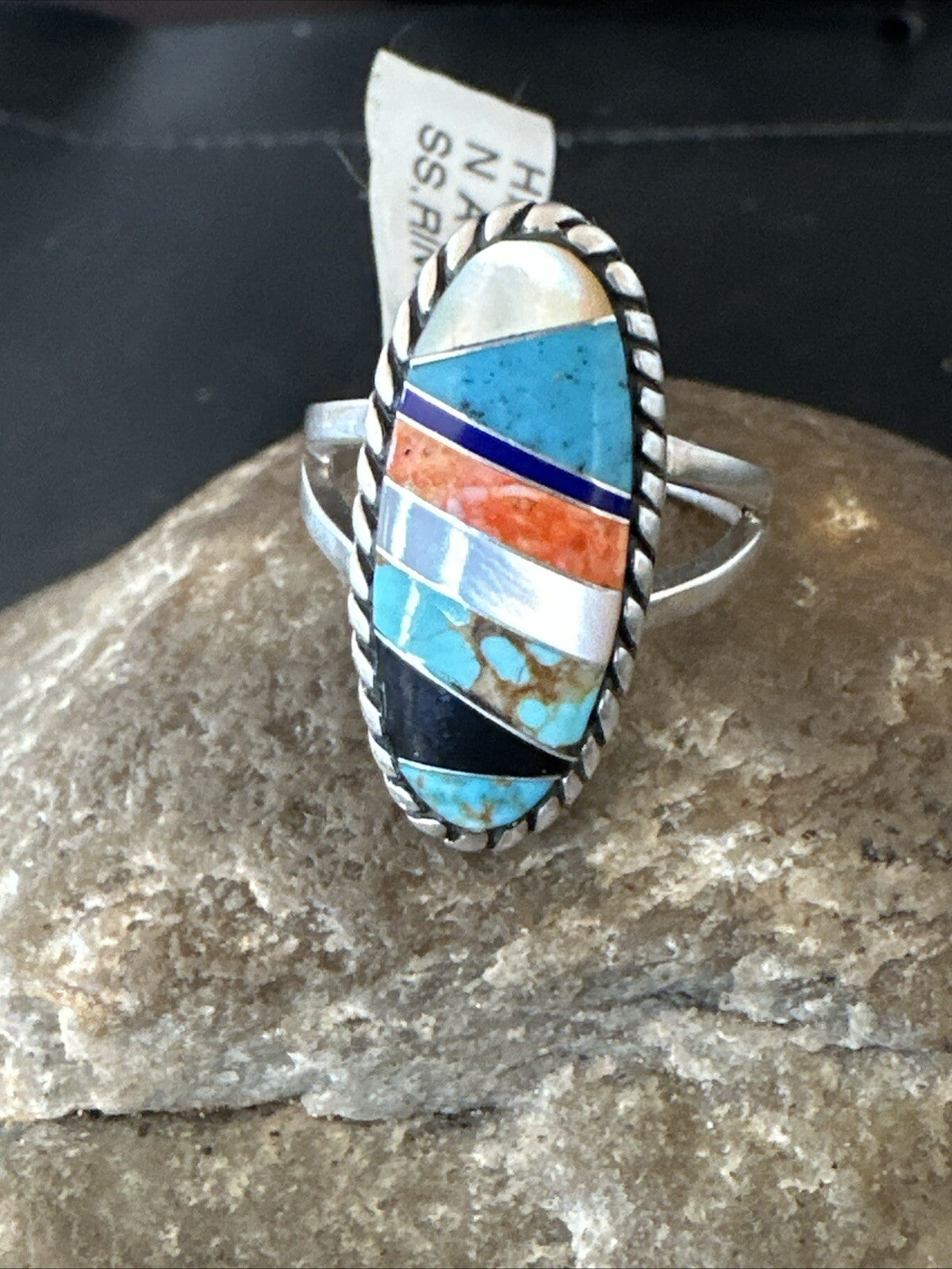 MultiColor Navajo Sterling Turquoise Spiny Oyster Inlay Ring Sz 8.5 18705
