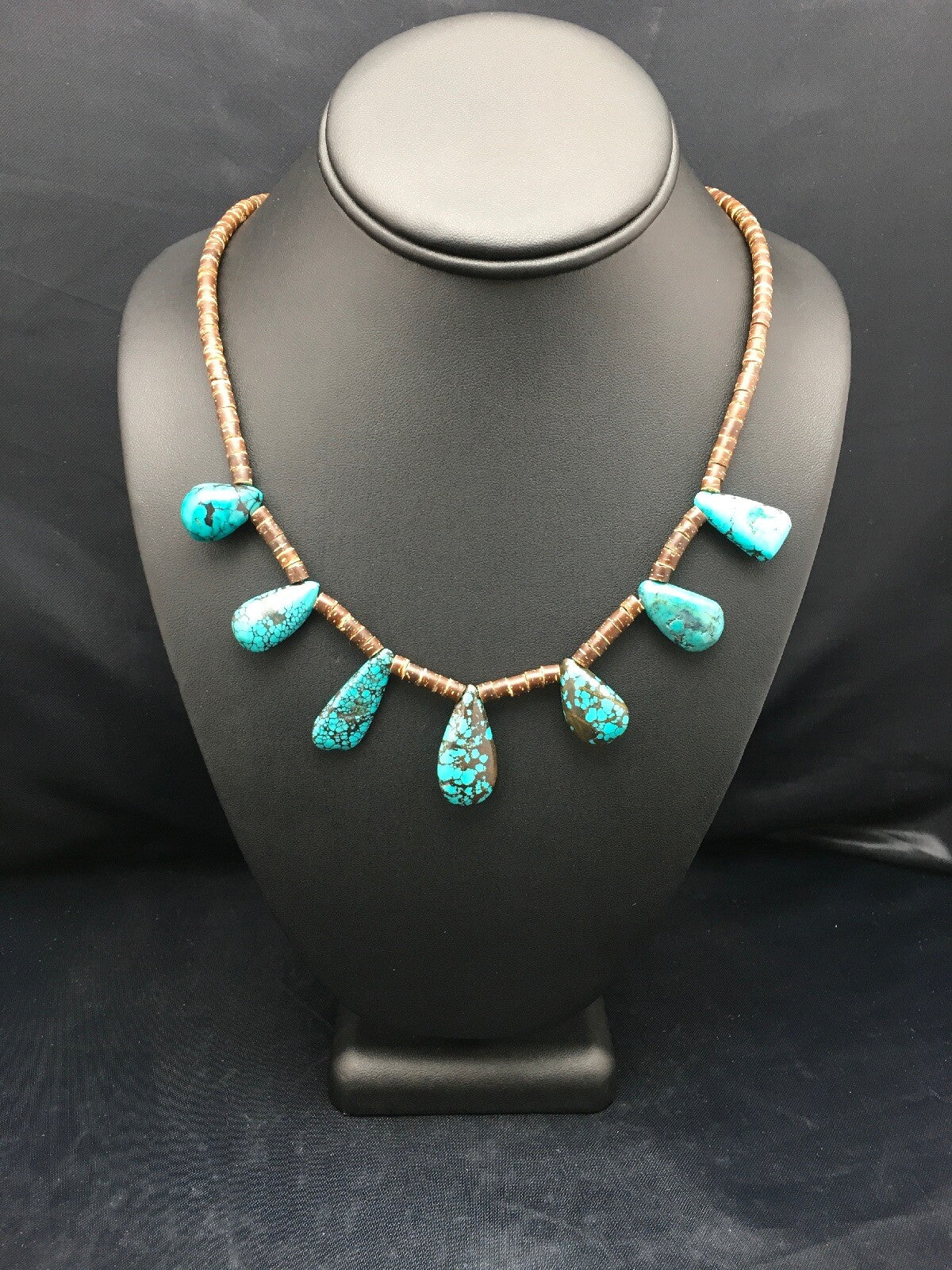 Spiderweb Turquoise & Bone Bead Navajo Pearls Sterling Silver Necklace 20" 4100
