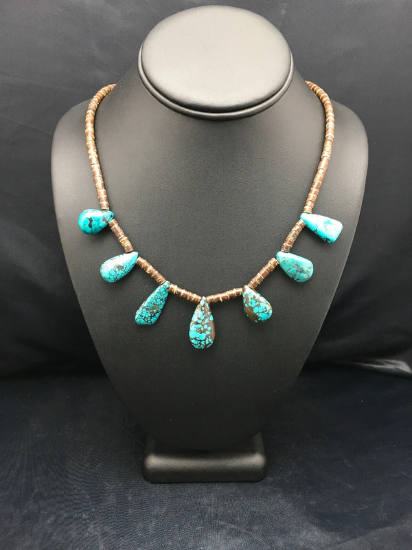 Spiderweb Turquoise Bone Bead Navajo Pearls Necklace 20" | Sterling Silver | Authentic Native American Handmade | 4100