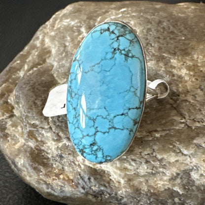 Blue Turquoise#8 Southwestern Sterling Silver Ring Size 8 19749