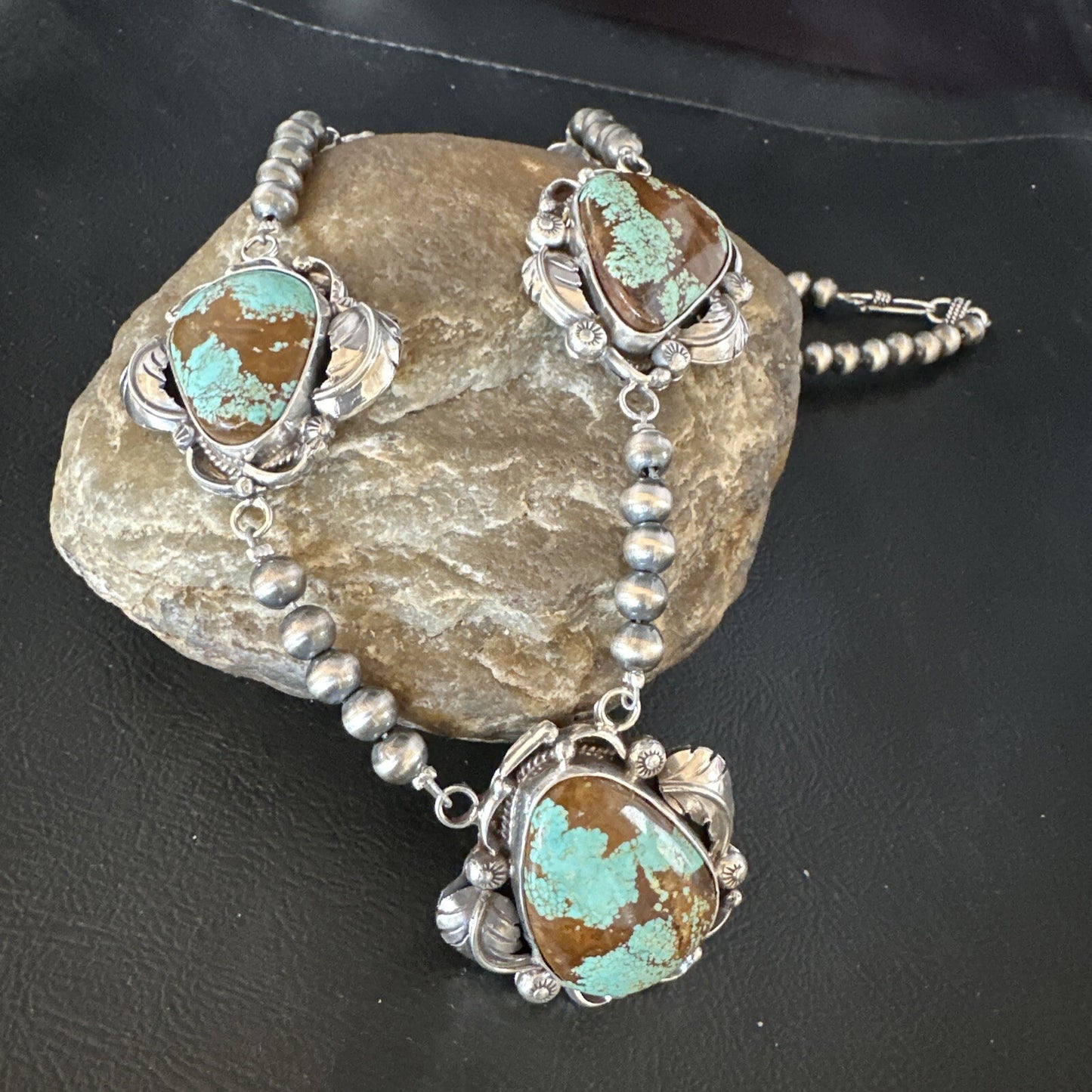 Blue Turquoise#8 Pendant Navajo Sterling Silver Necklace 16833