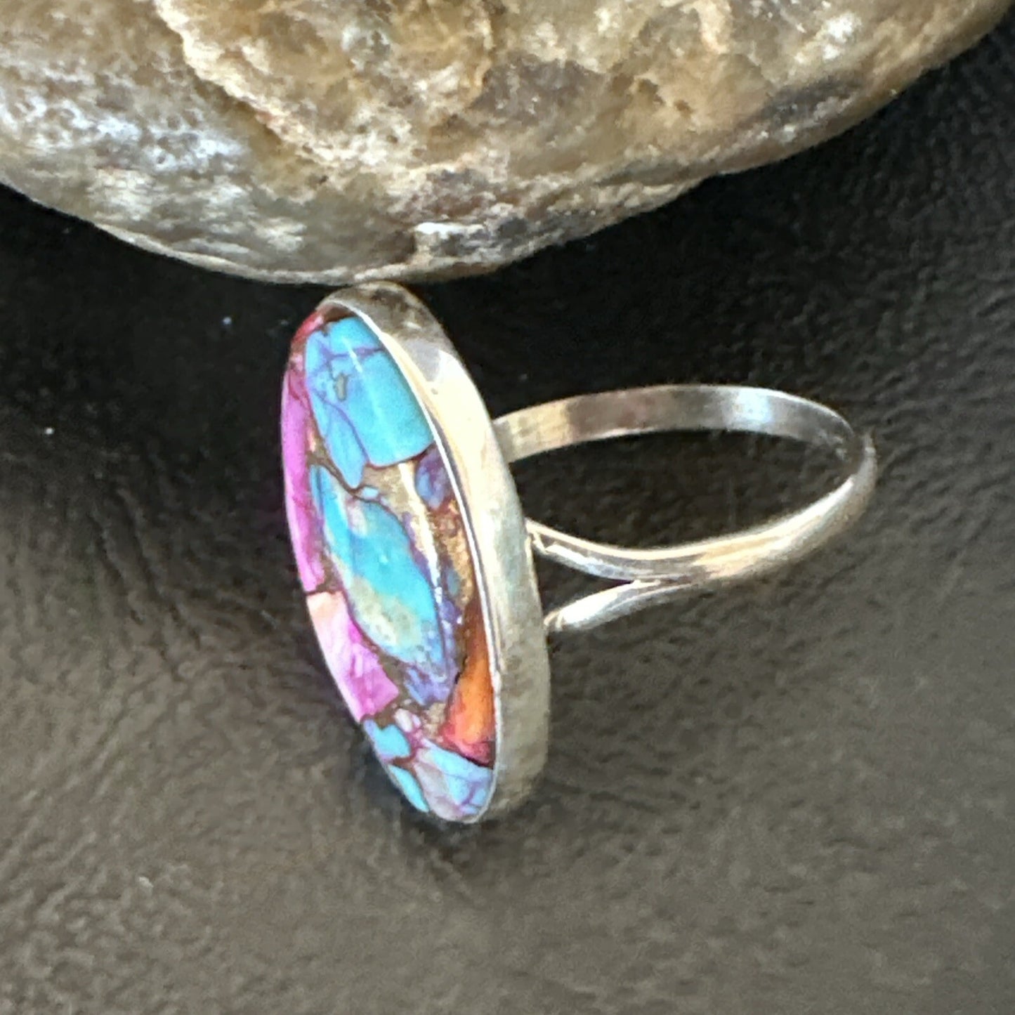 Blue Turquoise Spiny Oyster Southwestern Sterling Silver Ring Size 11 18456