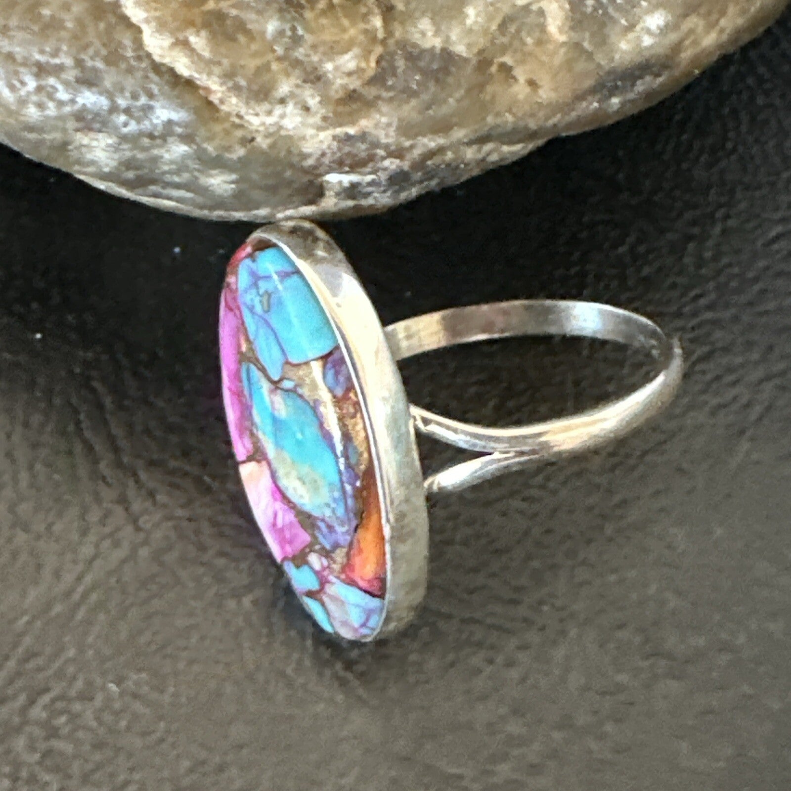 Blue Turquoise Spiny Oyster Southwestern Sterling Silver Ring Size 11 18456