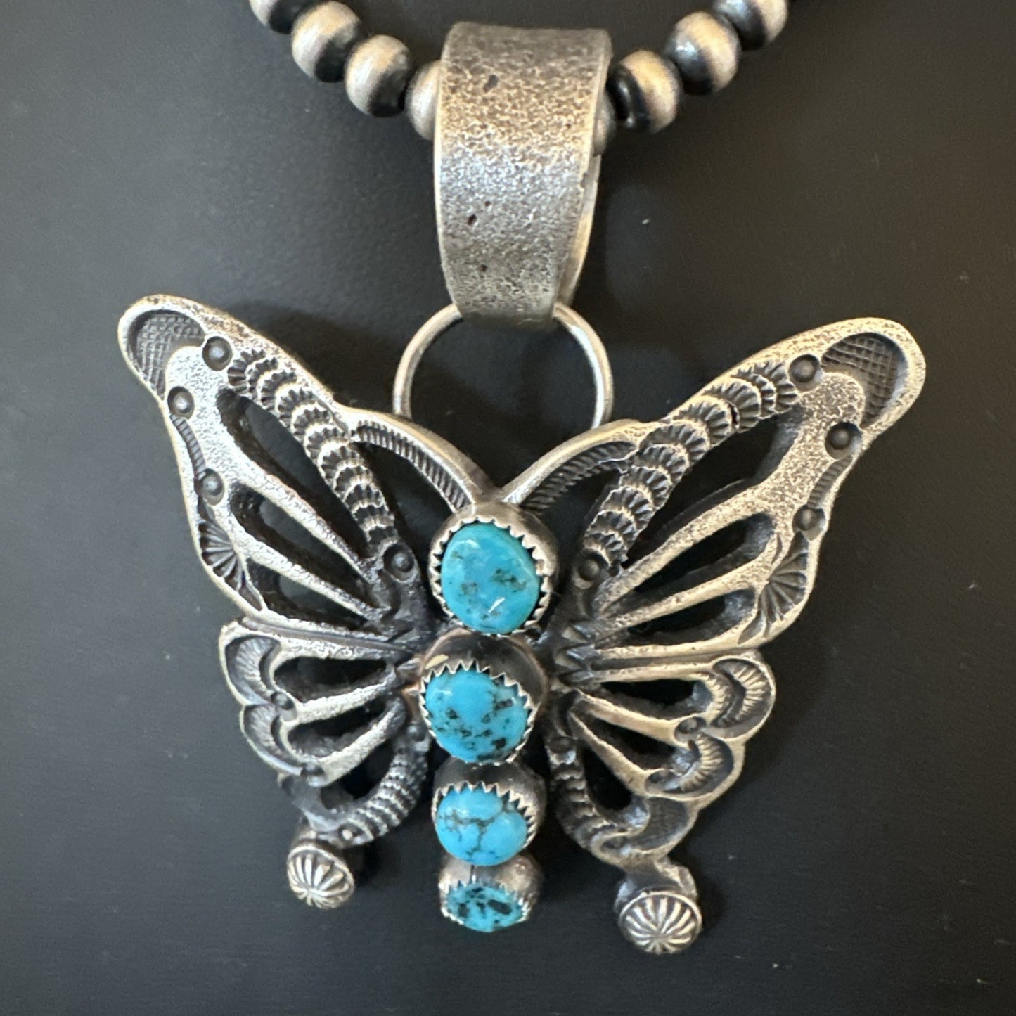 Butterfly Blue Kingman Turquoise Pendant Navajo Sterling Silver Necklace 19295