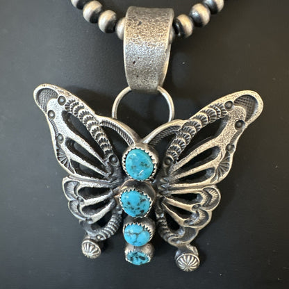 Butterfly Blue Kingman Turquoise Pendant Navajo Sterling Silver Necklace 19295