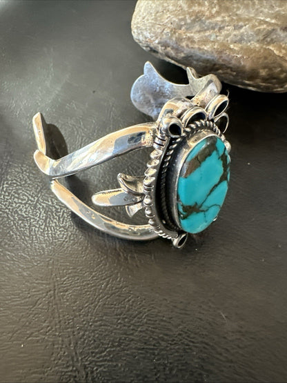 Yazzie Kingman Turquoise Navajo Sterling Silver Tufa Cast Cuff Bracelet 19691