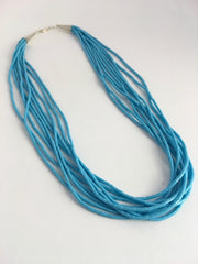 Blue Turquoise Heishi 10 Strand Necklace 19" | Sterling Silver | Authentic Native American Handmade | 08872