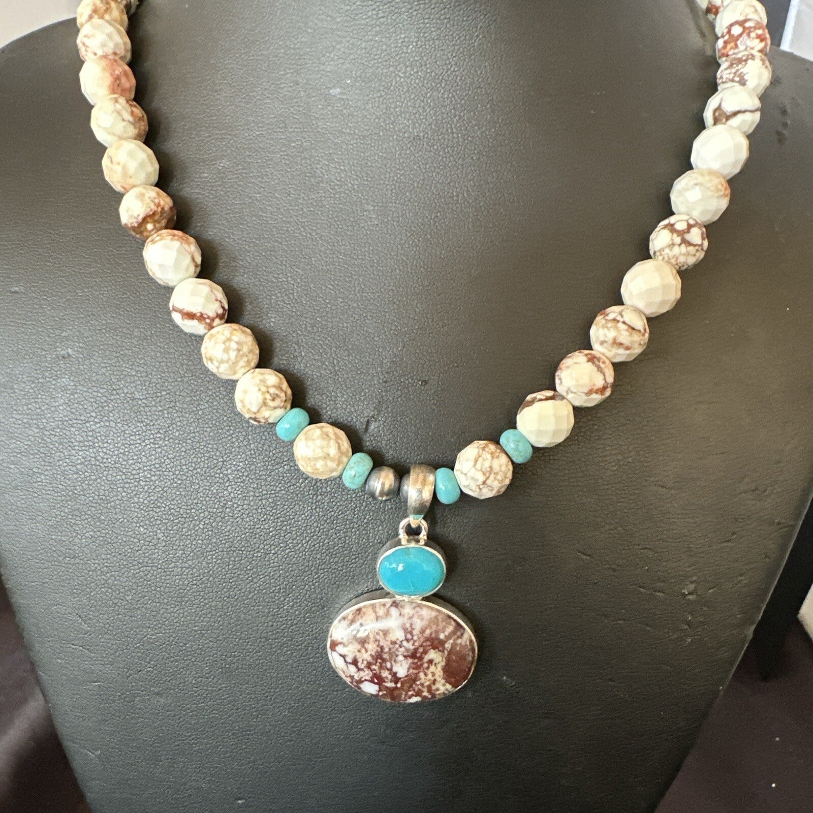 Mens Women Navajo Sterling Silver Wild Horse Turquoise Necklace Pendant 20”18323