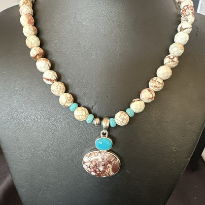 Mens Women Navajo Sterling Silver Wild Horse Turquoise Necklace Pendant 20”18323