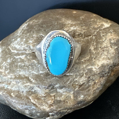 Blue Kingman Turquoise Navajo Sterling Silver Ring Size 11 19408