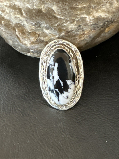 Black White Buffalo Turquoise Navajo Sterling Silver Ring Size 11 19810