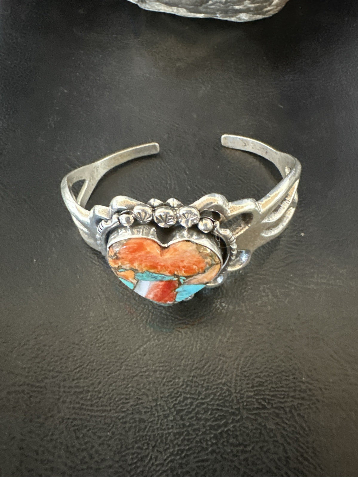 WoMens Tufa Heart Spiny Turquoise Navajo Silver Cuff Bracelet 7.6” 19457