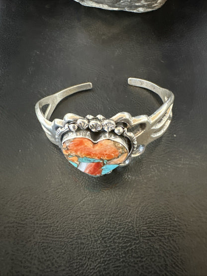 WoMens Tufa Heart Spiny Turquoise Navajo Silver Cuff Bracelet 7.6” 19457