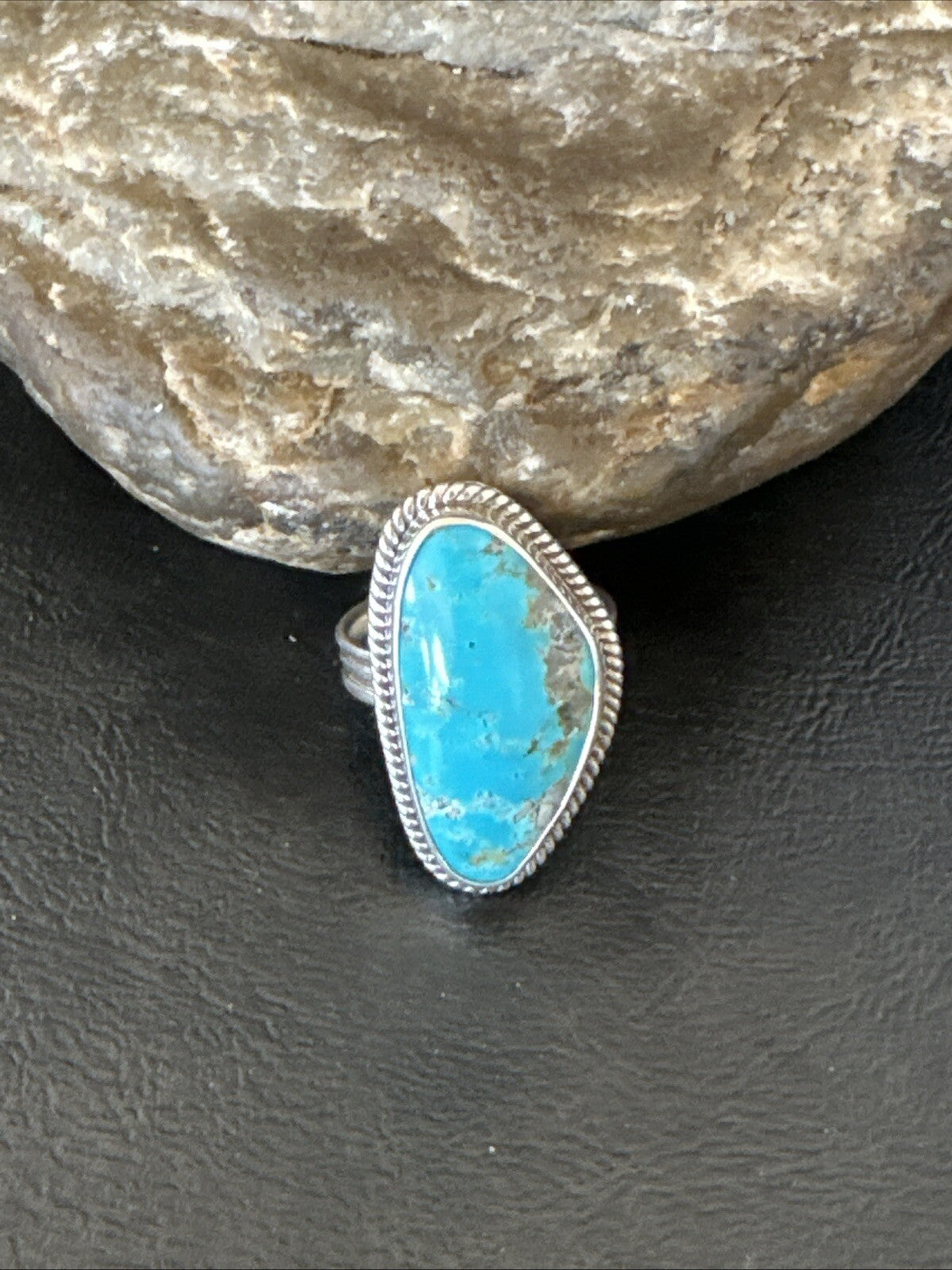 Blue Turquoise #8 Navajo Sterling Silver  Ring Size 9 18829