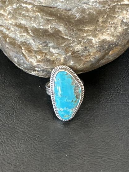 Blue Turquoise #8 Navajo Sterling Silver  Ring Size 9 18829