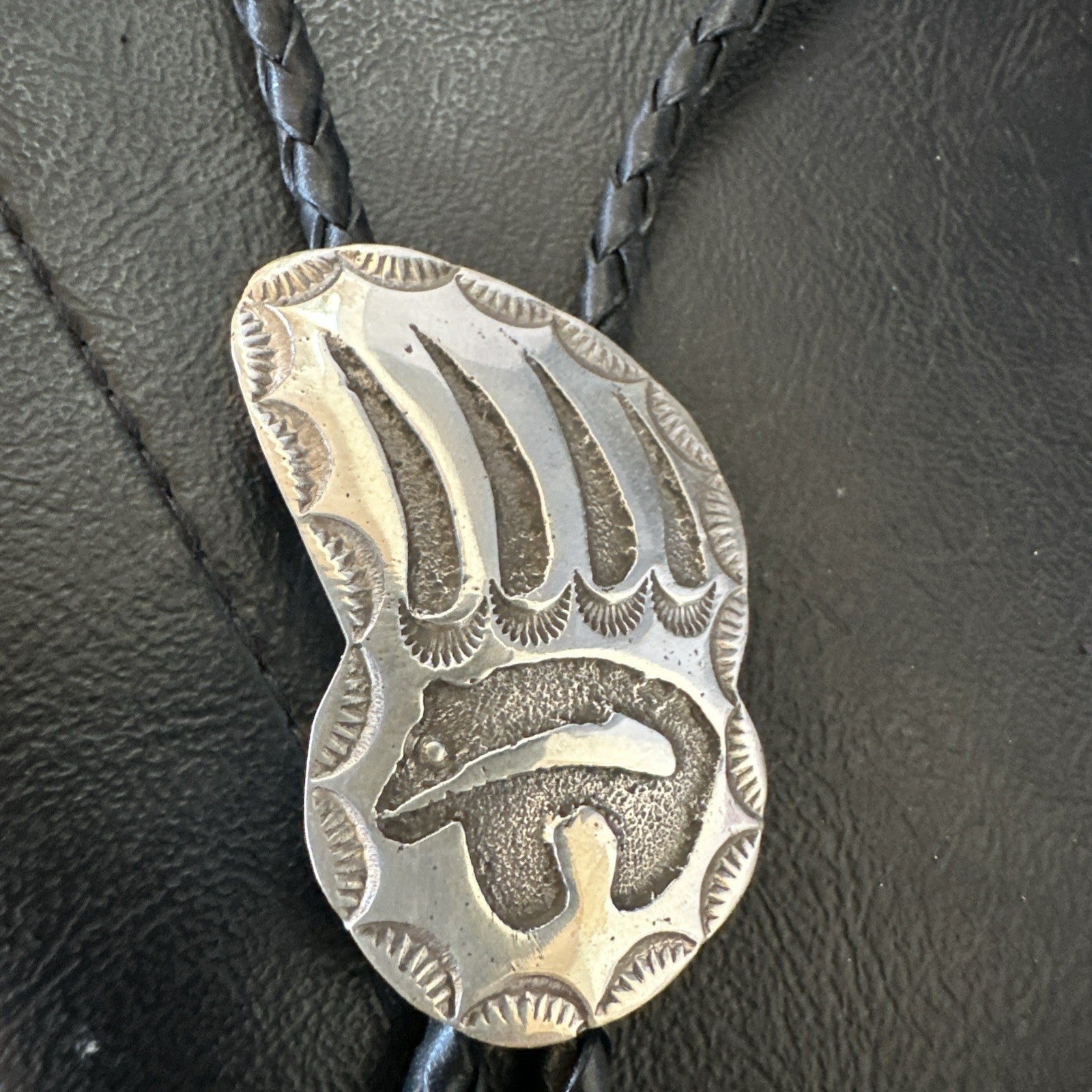 Native American Hopi Mens BearPaw Bolo tie Sterling Silver 2" 19162