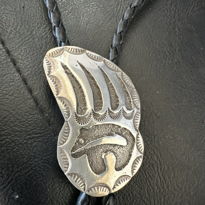 Native American Hopi Mens BearPaw Bolo tie Sterling Silver 2" 19162