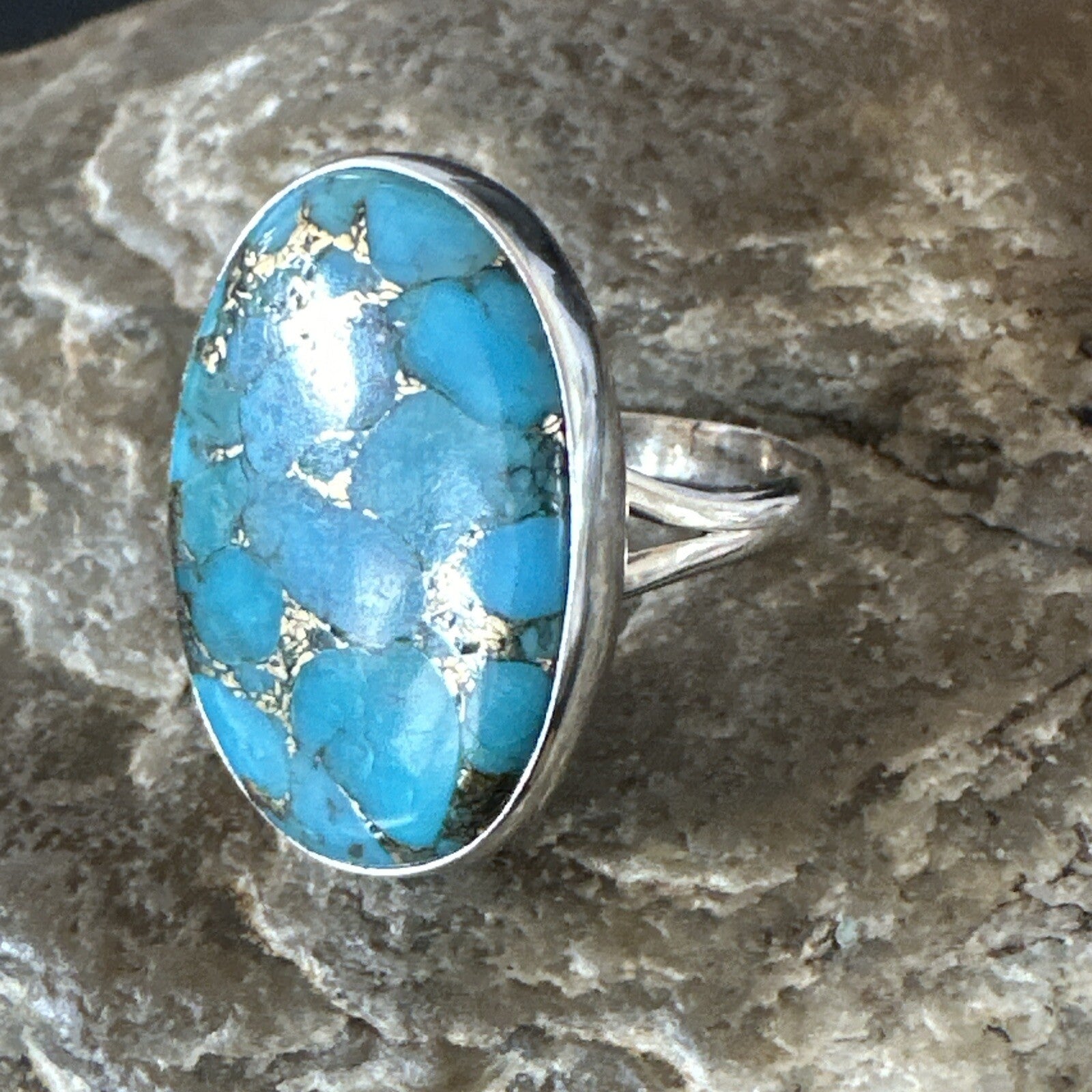 Mohave Native Navajo Sterling Silver Blue Turquoise Ring Sz 8 18243