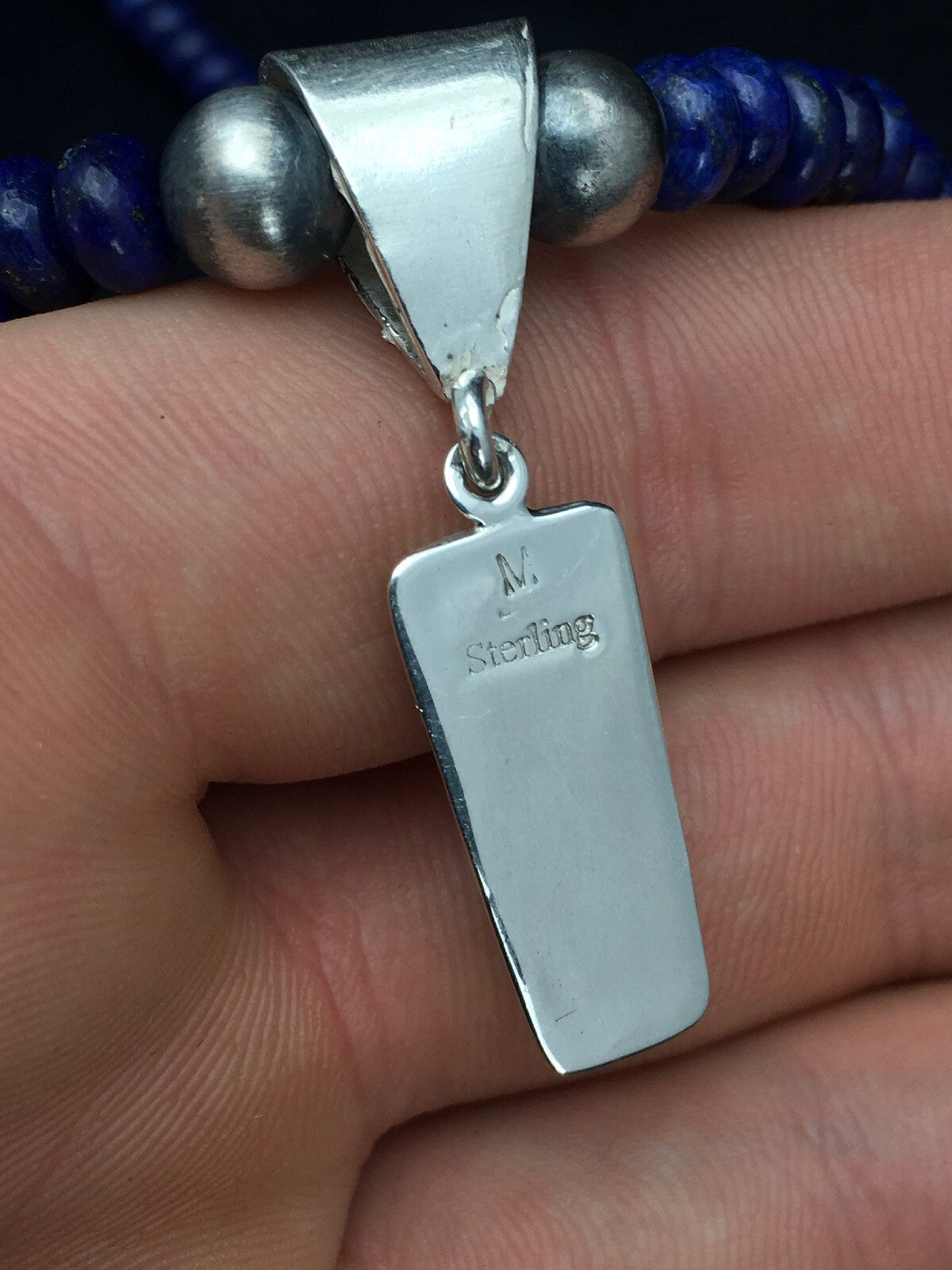 NAVAJO Sterling Silver Necklace Lapis Opal Pendant Set 22" 2907