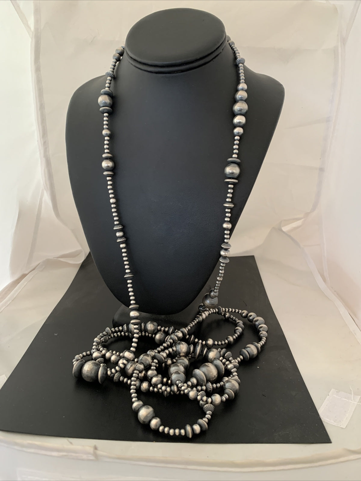 Native American Sterling Silver Navajo Mixed Beads 96" Necklace 92336