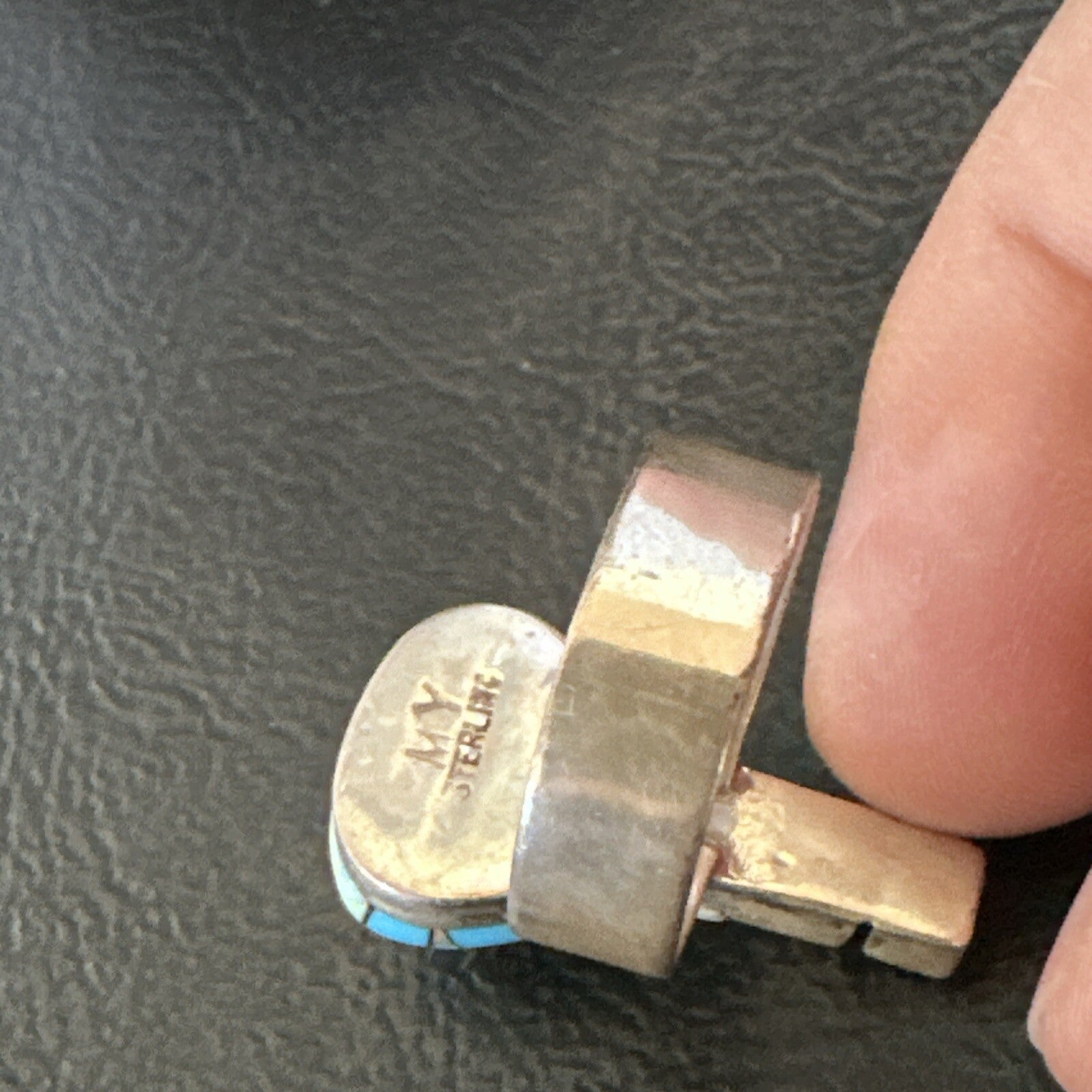 Navajo Balloon Blue Turquoise White Opal Inlay Band Ring Sz 6 18187