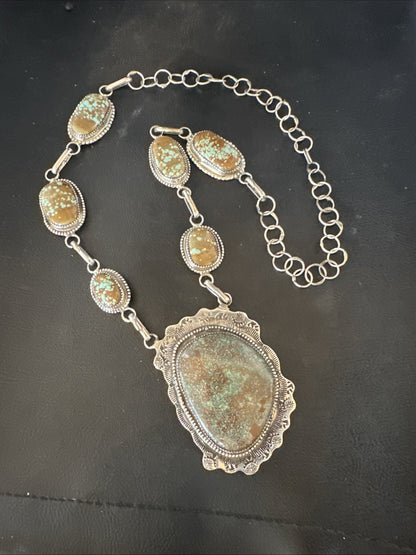 Mens Women Blue Turquoise #8 Navajo 25" Sterling Silver Lariat Necklace 19068