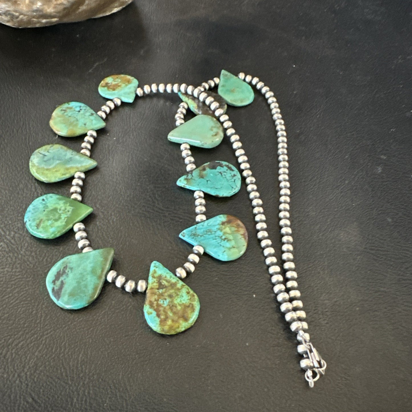 Navajo Pearls Silver Green Teardrop Turquoise Necklace 19229