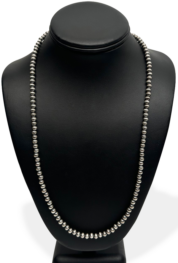 7mm Navajo Pearls 30"Single Strand Necklace | Sterling Silver | Authentic Native American Handmade