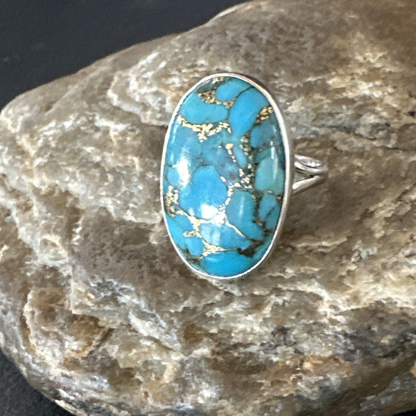 Mohave Navajo Blue Turquoise Ring Sz 7 | Sterling Silver | Authentic Native American Handmade | 18240