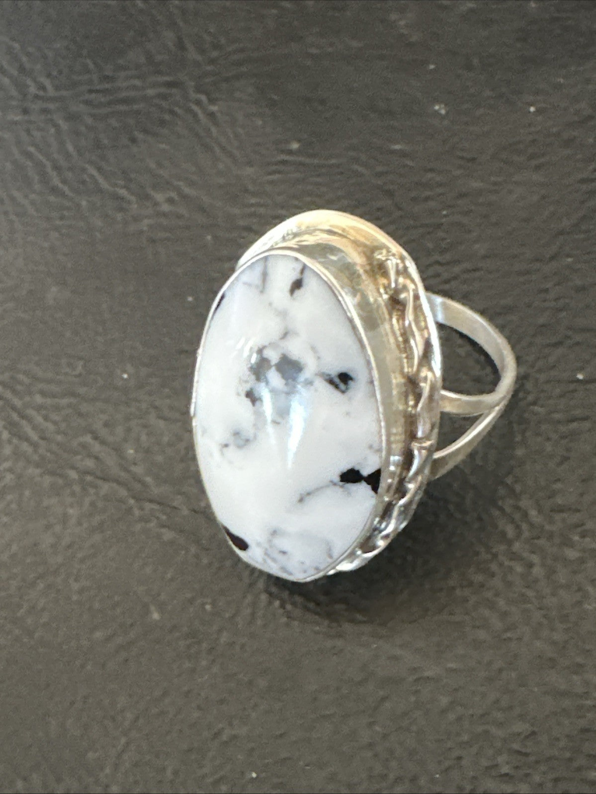Black White Buffalo Turquoise Navajo Sterling Silver Ring Size 7.5 19805