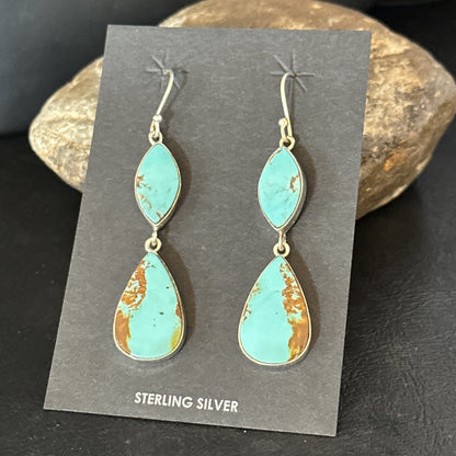 Blue Kingman Turquoise Navajo Sterling Silver Dangle Earrings 14577