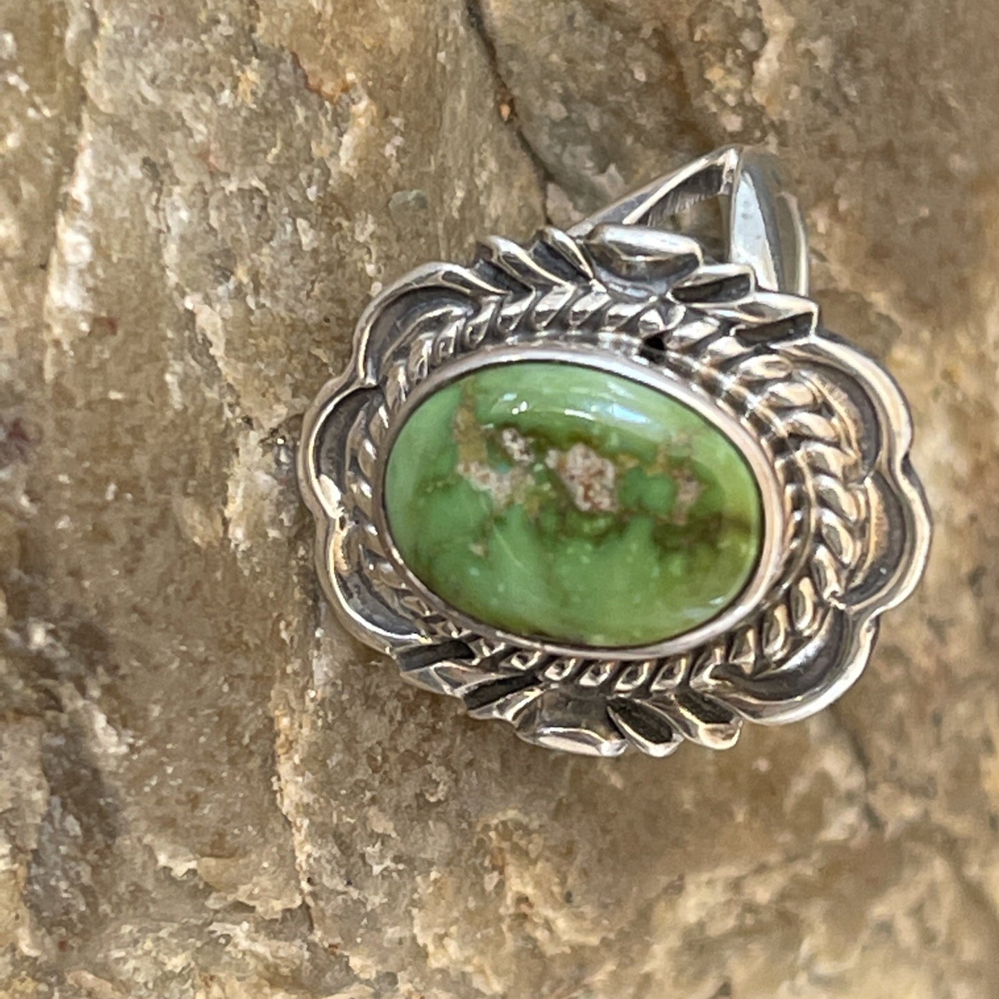 Green Gaspiete Navajo Sterling Silver Ring Size 8.5 11357