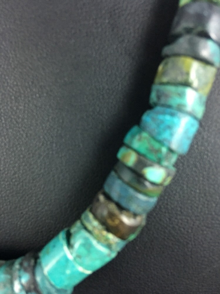 Turquoise Bead 8 mm Heishi Navajo Sterling Silver Necklace 20” 1135