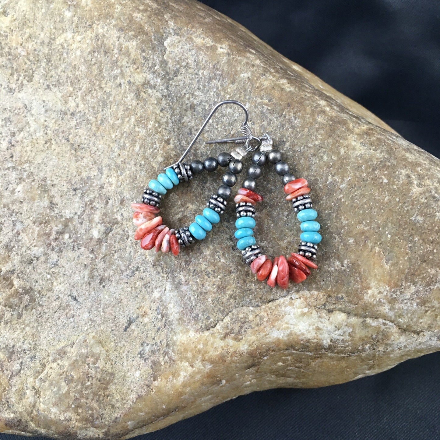 Turquoise Spiny Oyster Navajo Sterling Silver Earrings 1.25” 2034