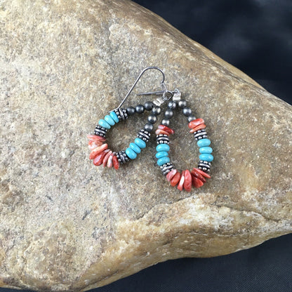 Turquoise Spiny Oyster Navajo Sterling Silver Earrings 1.25” 2034