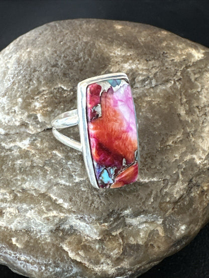 Blue Turquoise Spiny Oyster Southwestern Sterling Silver Ring Size 9 18465