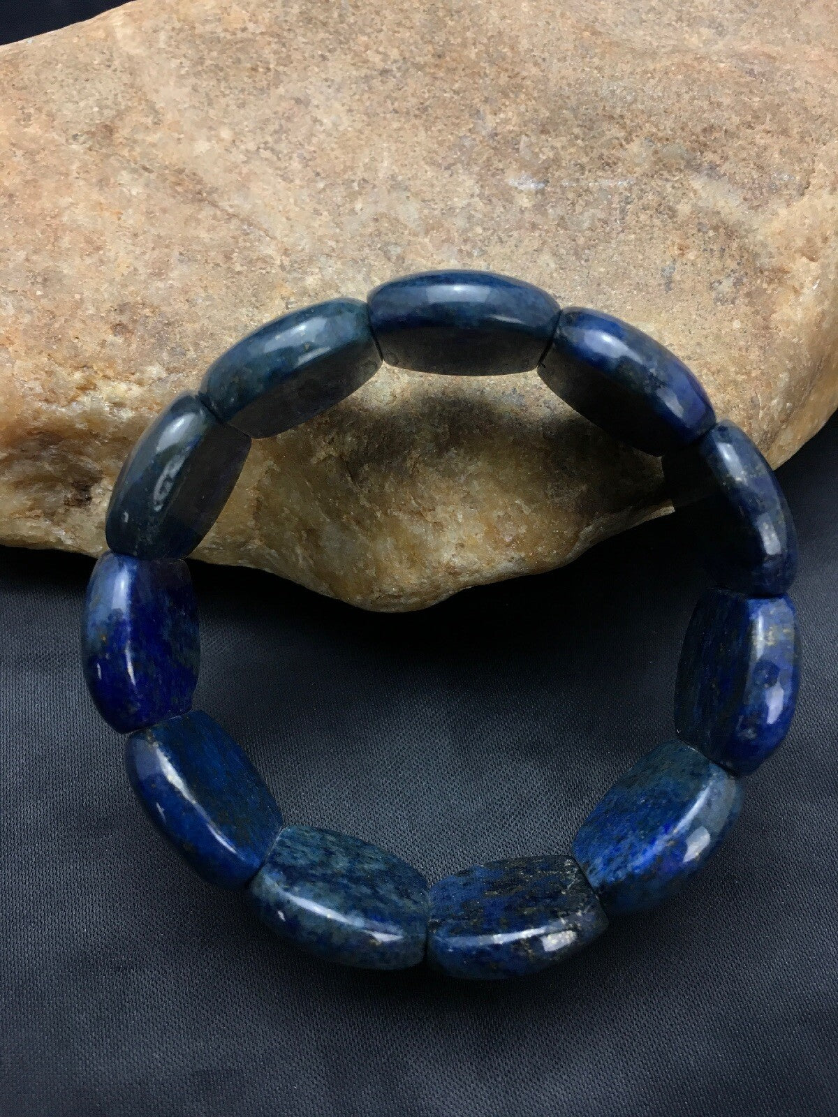 Blue Lapis Bead Stretch Bracelet 7.25" 03015