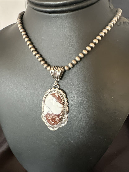 Wild Horse Turquoise Pendant Sterling Silver Beads Necklace 18023
