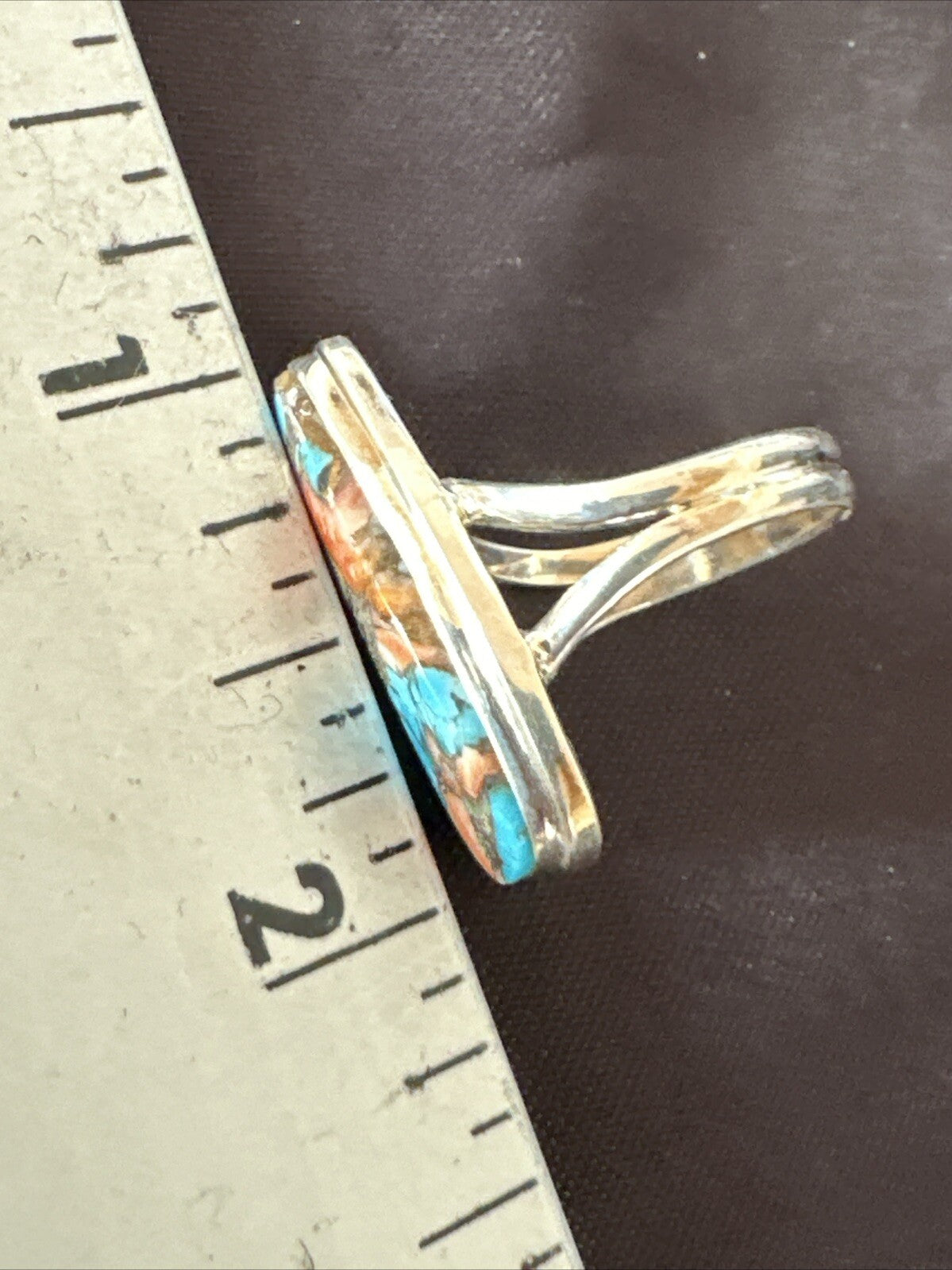 Blue Turquoise Orange Spiny Oyster Navajo Sterling Silver Ring Size 6 18211