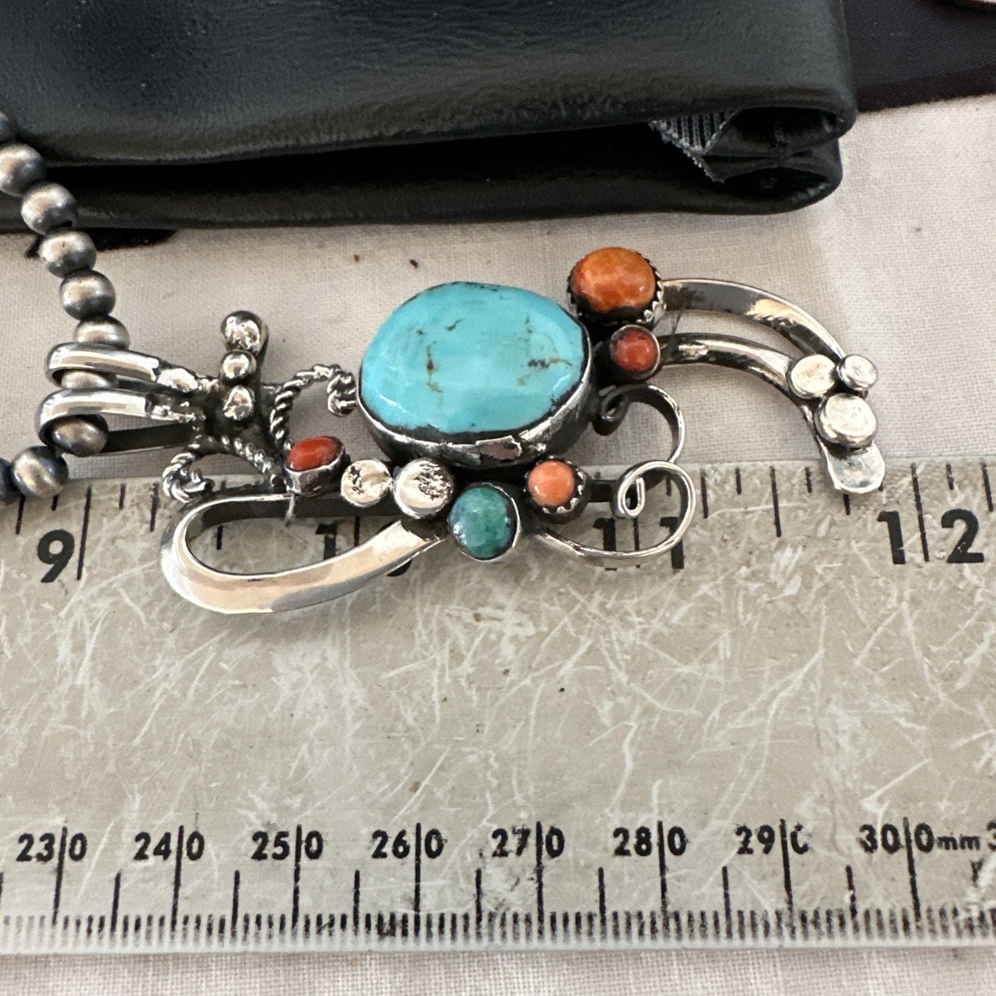Multicolor Turquoise Spiny Navajo Sterling Silver Cluster Pendant Necklace 19683