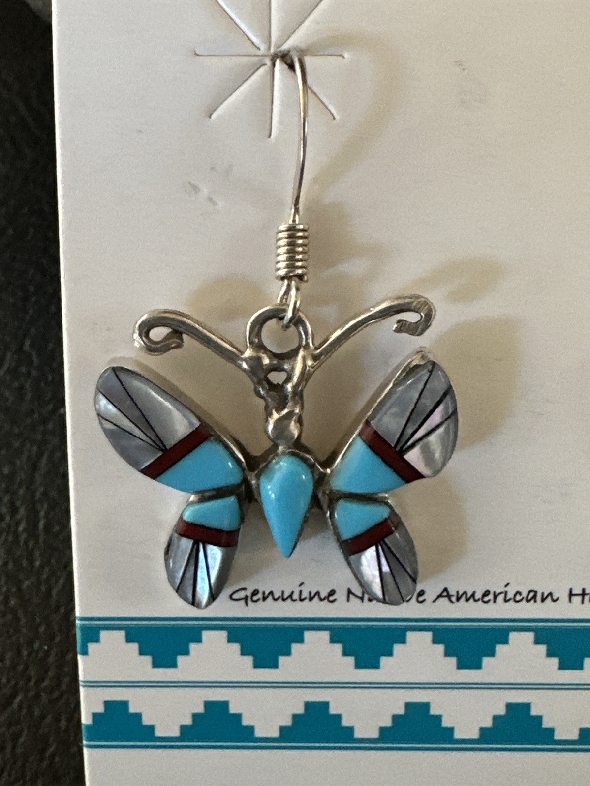 Butterfly Multicolor Turquoise MOP Inlay Sterling Silver Earrings 19816
