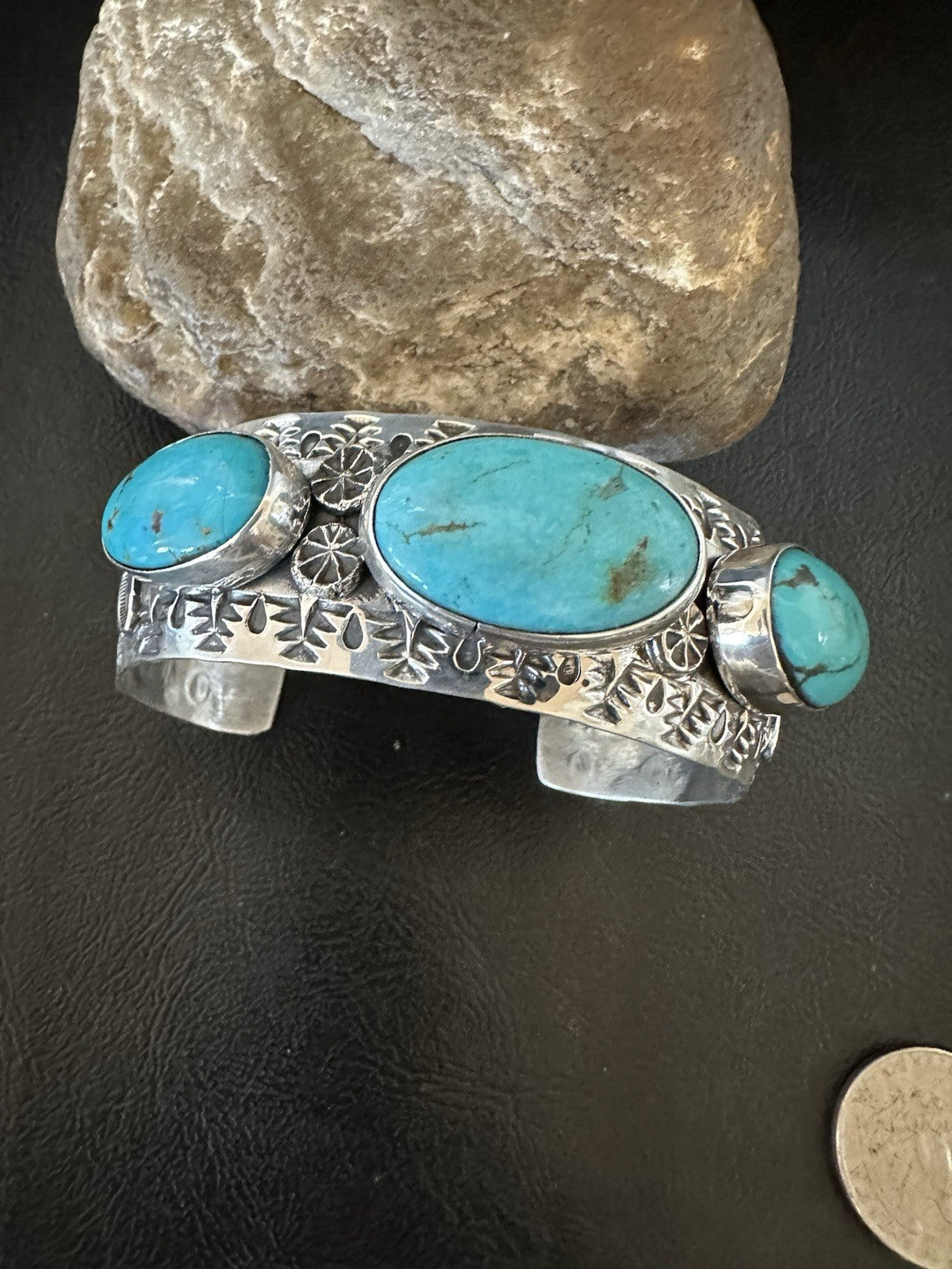 Mens Blue Kingman Turquoise Navajo Sterling Silver Cuff Bracelet 7.5" 19430