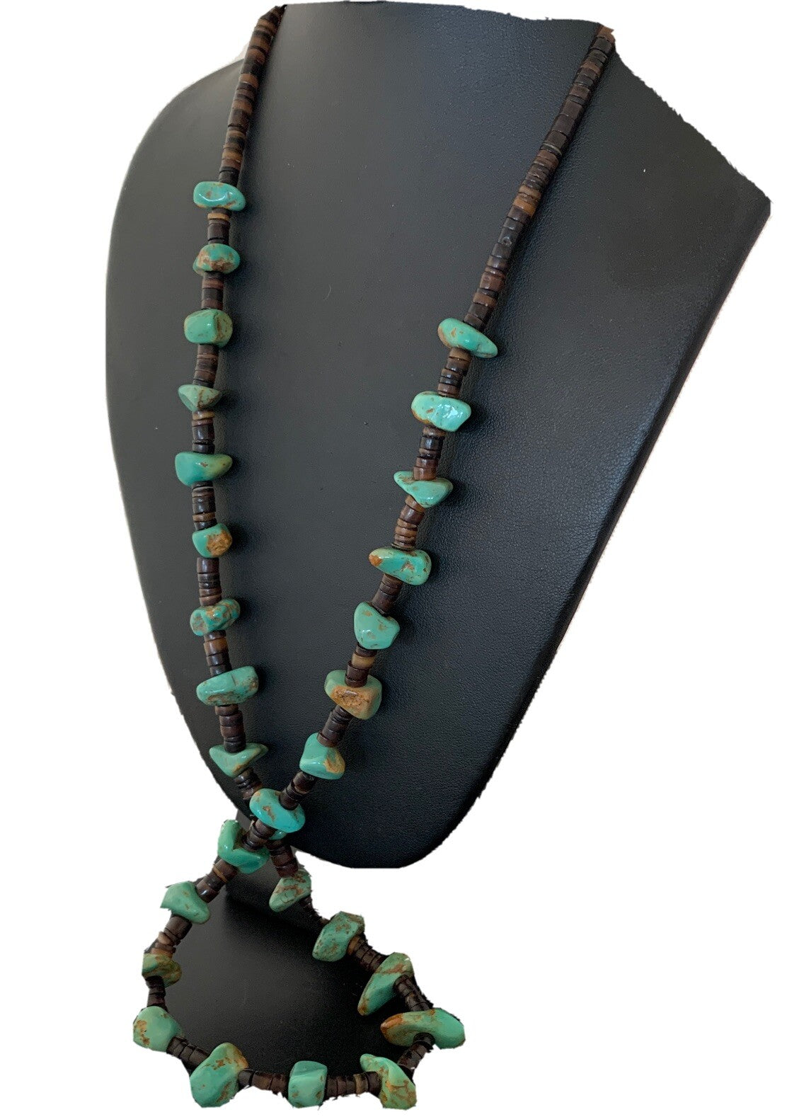 Native Navajo 30" Turquoise Shell Heishi Sterling Silver Bead Necklace 00764
