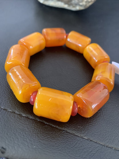Native One-of-a-kind Stretch Gold Amber Stone Bracelet Garnet Set 03073
