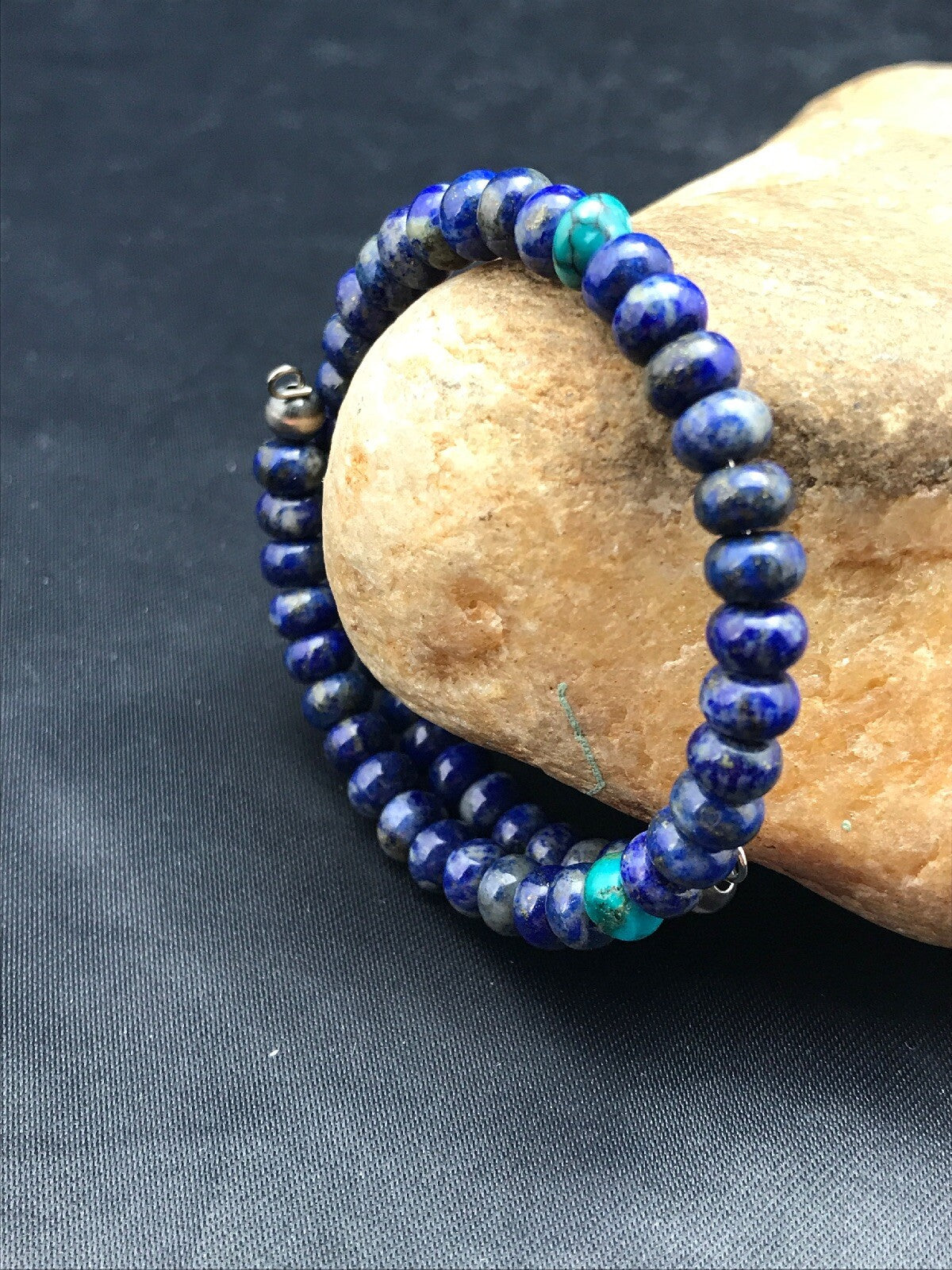 Lapis & Turquoise Bead Navajo Sterling Silver Bracelet 03260