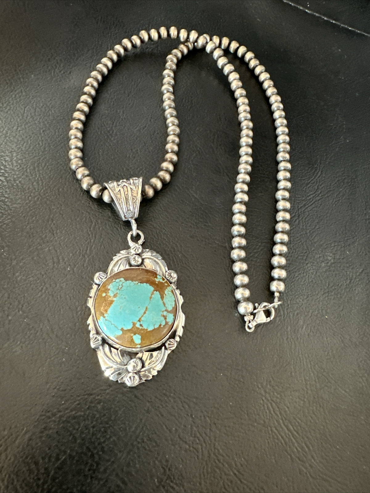 Mens Blue Turquoise#8 Pendant Navajo Sterling Silver Necklace 18071