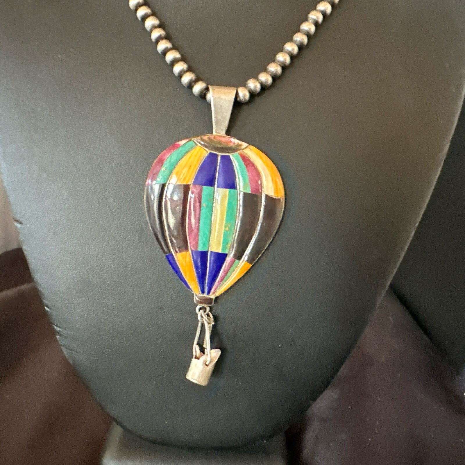 Balloon Multicolor Spiny Turquoise Pendant Navajo Sterling Silver Necklace 18757