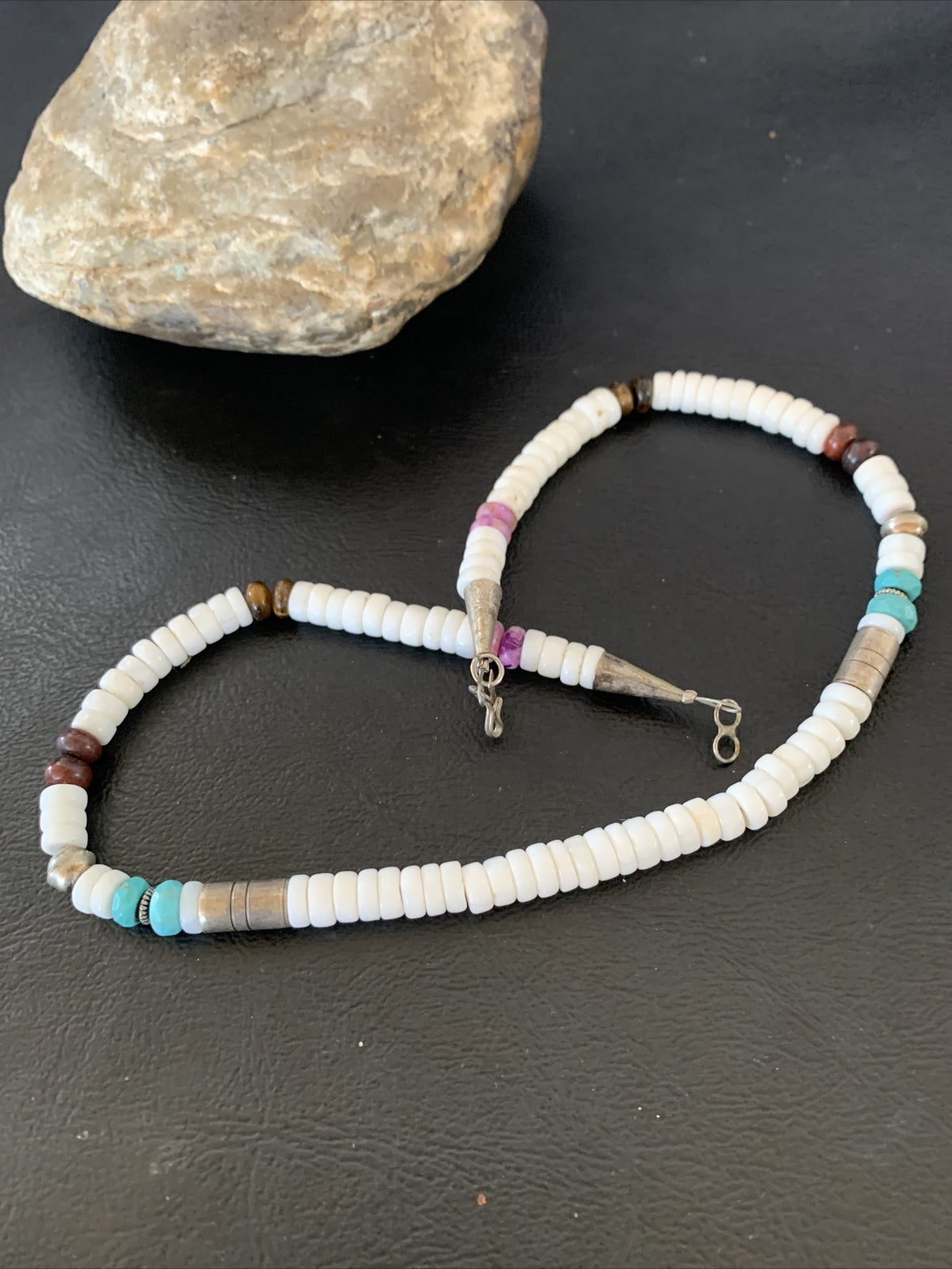 Turquoise Sugilte & Howlte Navajo Beads Sterling Silver Necklace 10395