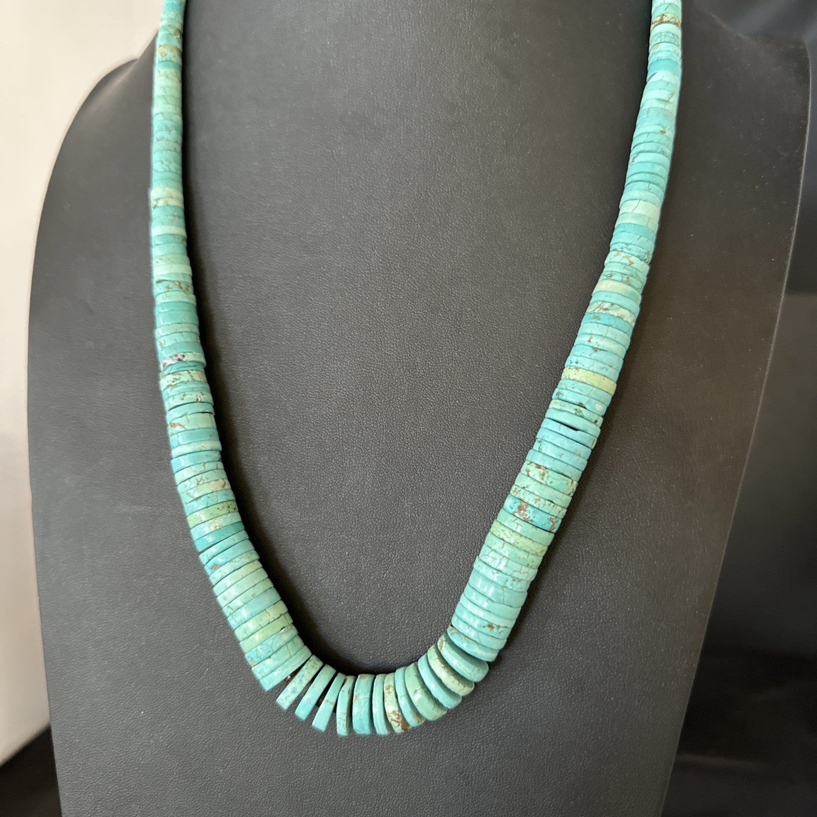 Santo Domingo Stabilized Blue Turquoise Necklace 26” 19599