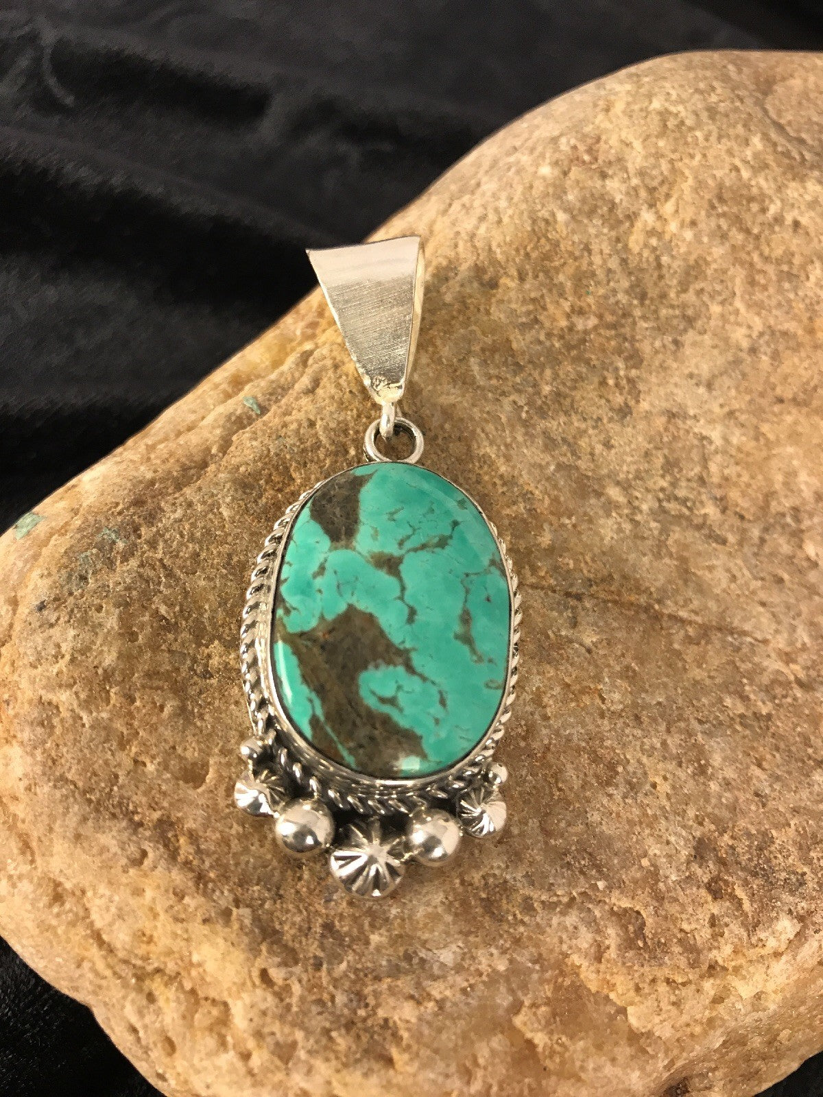 Green Turquoise Navajo Sterling Silver Pendant 03382